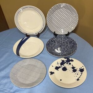 Royal Doulton Pacific Set of 6 Plates Mixed Motif Porcelain Blue & White 9 3/8”